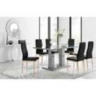 Furniture Box Imperia 6 Grey Dining Table and 6 Black Velvet Milan Gold Leg Chairs
