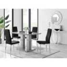 Furniture Box Imperia 4 Grey Dining Table and 4 Black Velvet Milan Chairs