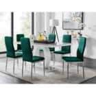 Furniture Box Giovani 6 Grey Dining Table and 6 Green Velvet Milan Chairs