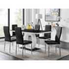 Furniture Box Giovani 6 Black Dining Table and 6 Black Velvet Milan Chairs