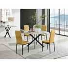 Furniture Box Novara White Marble Black Leg 120Cm Round Dining Table and 4 Mustard Velvet Milan Black Leg Chairs