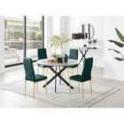 Furniture Box Novara Grey Concrete Effect Black Leg 120Cm Round Dining Table and 4 Green Velvet Milan Gold Leg Chairs