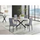 Furniture Box Novara White Marble Black Leg 120Cm Round Dining Table and 4 Grey Velvet Milan Black Leg Chairs