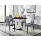 Furniture Box Giovani 4 Black Dining Table and 4 Grey Velvet Milan Black Leg Chairs