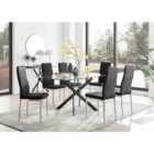 Furniture Box Leonardo Black Leg Glass Dining Table and 6 Black Velvet Milan Chairs