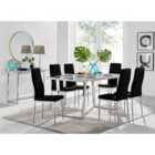 Furniture Box Kylo White Marble Effect Dining Table and 6 Black Velvet Milan Chairs