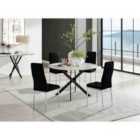 Furniture Box Novara White Marble Black Leg 120Cm Round Dining Table and 4 Black Velvet Milan Chairs