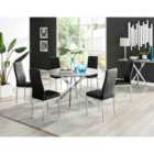 Furniture Box Novara Grey Concrete Effect 120Cm Round Dining Table and 6 Black Velvet Milan Chairs