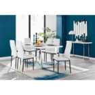 Furniture Box Kylo White High Gloss Dining Table and 6 Cream Velvet Milan Black Leg Chairs