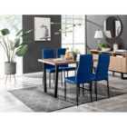 Furniture Box Kylo Brown Wood Effect Dining Table and 4 Navy Velvet Milan Black Leg Chairs