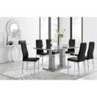Furniture Box Imperia 6 Grey Dining Table and 6 Black Velvet Milan Chairs