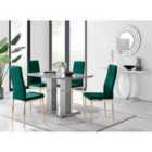 Furniture Box Imperia 4 Grey Dining Table and 4 Green Velvet Milan Gold Leg Chairs