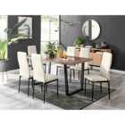 Furniture Box Kylo Brown Wood Effect Dining Table and 6 Cream Velvet Milan Black Leg Chairs
