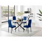 Furniture Box Novara Grey Concrete Effect Black Leg 120Cm Round Dining Table and 4 Navy Velvet Milan Black Leg Chairs