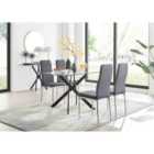 Furniture Box Leonardo Black Leg Glass Dining Table and 4 Grey Velvet Milan Chairs