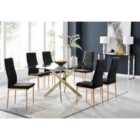 Furniture Box Leonardo 6 Gold Dining Table and 6 Black Velvet Milan Gold Leg Chairs