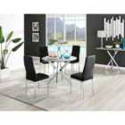 Furniture Box Novara Grey Concrete Effect Round Dining Table and 4 Black Velvet Milan Chairs