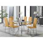 Furniture Box Enna White Glass Extending Dining Table and 6 Mustard Velvet Milan Chairs