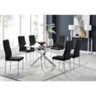 Furniture Box Leonardo 6 Dining Table and 6 Black Velvet Milan Chairs