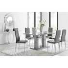 Furniture Box Imperia 6 Grey Dining Table and 6 Grey Velvet Milan Chairs
