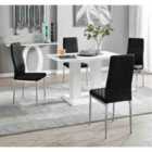 Furniture Box Imperia 4 White Dining Table and 4 Black Velvet Milan Chairs