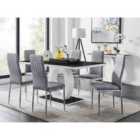 Furniture Box Giovani 6 Black Dining Table and 6 Grey Velvet Milan Chairs