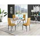 Furniture Box Novara Grey Concrete Effect Round Dining Table and 4 Mustard Velvet Milan Black Leg Chairs