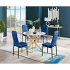 FurnitureBox Novara Marble Dining Table and 4 Navy Chairs