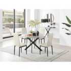 Furniture Box Novara Grey Concrete Effect Black Leg 120Cm Round Dining Table and 4 Cream Velvet Milan Black Leg Chairs