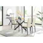 Furniture Box Leonardo Black Leg Glass Dining Table and 4 Cream Velvet Milan Black Leg Chairs