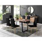 Furniture Box Kylo Brown Wood Effect Dining Table and 6 Black Velvet Milan Gold Leg Chairs