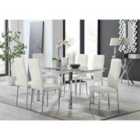 Furniture Box Enna White Glass Extending Dining Table and 6 Cream Velvet Milan Chairs