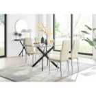 Furniture Box Leonardo Black Leg Glass Dining Table and 4 Cream Velvet Milan Chairs