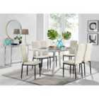 Furniture Box Kylo White Marble Effect Dining Table and 6 Cream Velvet Milan Black Leg Chairs
