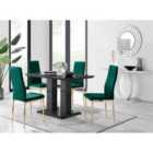 Furniture Box Imperia 4 Black Dining Table and 4 Green Velvet Milan Gold Leg Chairs