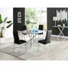 Furniture Box Novara Grey Concrete Effect 120Cm Round Dining Table and 4 Black Velvet Milan Chairs