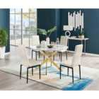 Furniture Box Novara White Marble Gold Leg 120Cm Round Dining Table and 4 Cream Velvet Milan Black Leg Chairs