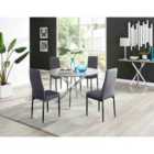 Furniture Box Novara Grey Concrete Effect 120Cm Round Dining Table and 4 Grey Velvet Milan Black Leg Chairs