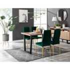 Furniture Box Kylo Brown Wood Effect Dining Table and 4 Green Velvet Milan Gold Leg Chairs