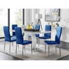 Furniture Box Giovani 6 Grey Dining Table and 6 Navy Velvet Milan Chairs