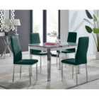 Furniture Box Enna White Glass Extending Dining Table and 4 Green Velvet Milan Chairs