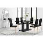 Furniture Box Imperia 6 Black Dining Table and 6 Black Velvet Milan Gold Leg Chairs