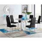 Furniture Box Giovani Round Grey Large 120Cm Table and 6 Black Velvet Milan Chairs