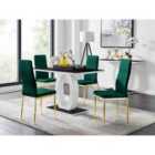 Furniture Box Giovani 4 Black Dining Table and 4 Green Velvet Milan Gold Leg Chairs