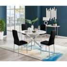 Furniture Box Novara White Marble 120Cm Round Dining Table and 4 Black Velvet Milan Chairs