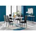Furniture Box Kylo White High Gloss Dining Table and 6 Black Velvet Milan Black Leg Chairs