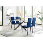Furniture Box Leonardo Black Leg Glass Dining Table and 4 Navy Velvet Milan Black Leg Chairs