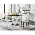 Furniture Box Giovani 4 Black Dining Table and 4 Cream Velvet Milan Black Leg Chairs