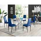 Furniture Box Novara Grey Concrete Effect 120Cm Round Dining Table and 6 Navy Velvet Milan Black Leg Chairs