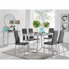 Furniture Box Kylo White Marble Effect Dining Table and 6 Grey Velvet Milan Chairs